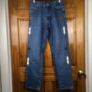 boohooMAN Mens Hardware Studded Straight Leg Jeans Indie Sleaze Boho 30/32